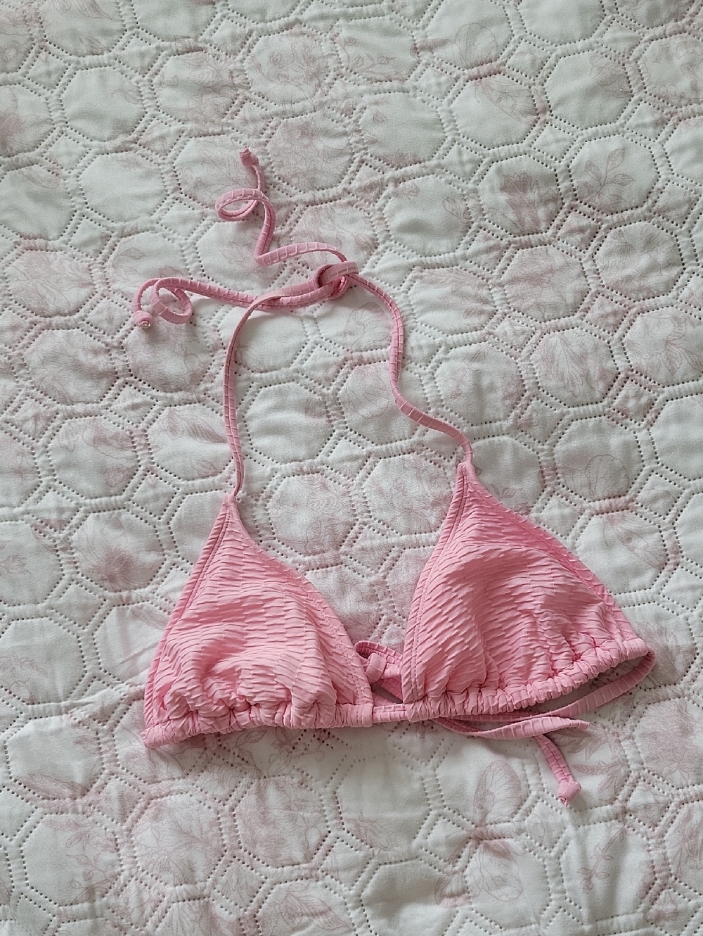 Stoney Clover Lane Pink Textured Triangle Bikini Top